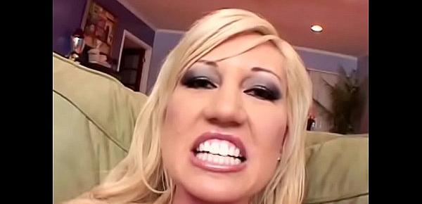  Nasty blonde sexploitress with big meloms needs to clean at list four pipes at once and to drink to the very last drop  of load dropped in her mouth